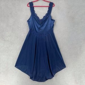 NWT Vintage Vassarette NightGown Womens XL Slip Dress Sexy Lace Blue Flare Pinup